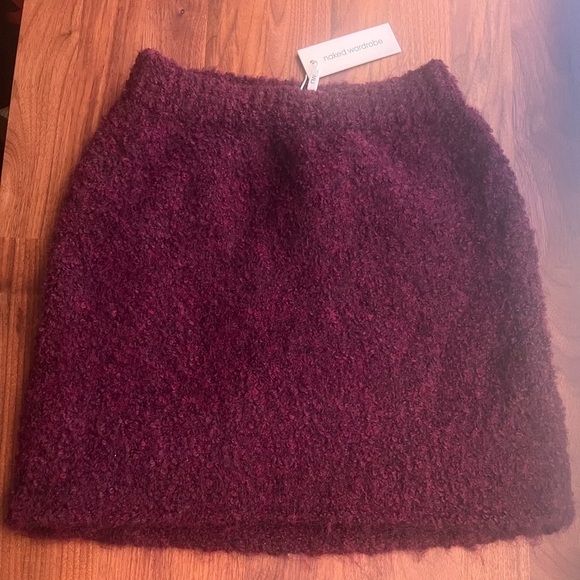 naked wardrobe Dresses & Skirts - NWT Naked wardrobe burgundy boucle skirt